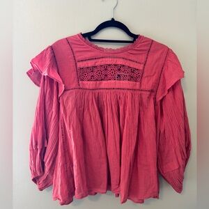 Free People Lace and Cotton Lightweight Button Back Blouse - NWT